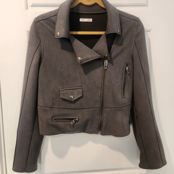 Moto jacket in gray faux suede by Dex - Picture 1 of 5